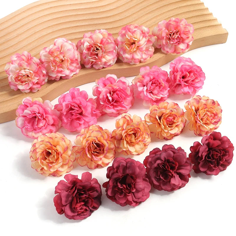 10PCs Rose Artificial Flowers 4.5cm Fake Flower Head for Christmas Marriage Wedding Decoration Home Decor DIY Garland Accessory