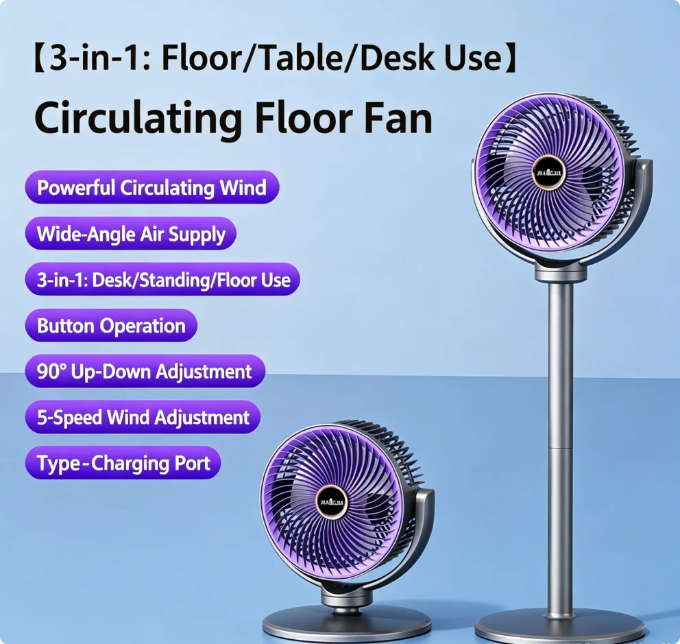 Wireless Rechargeable Adjustable Height Fan – Portable USB Outdoor Camping Fan with Strong Airflow for Travel, Dorm & Home Use
