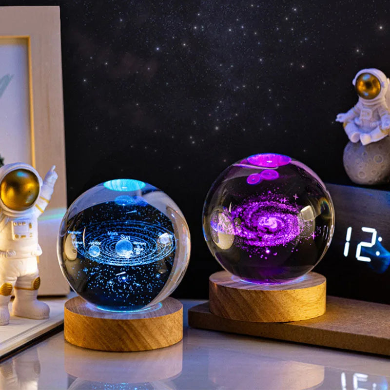 7-Color 3D Galaxy Crystal Ball Table Lamp with Wood Base