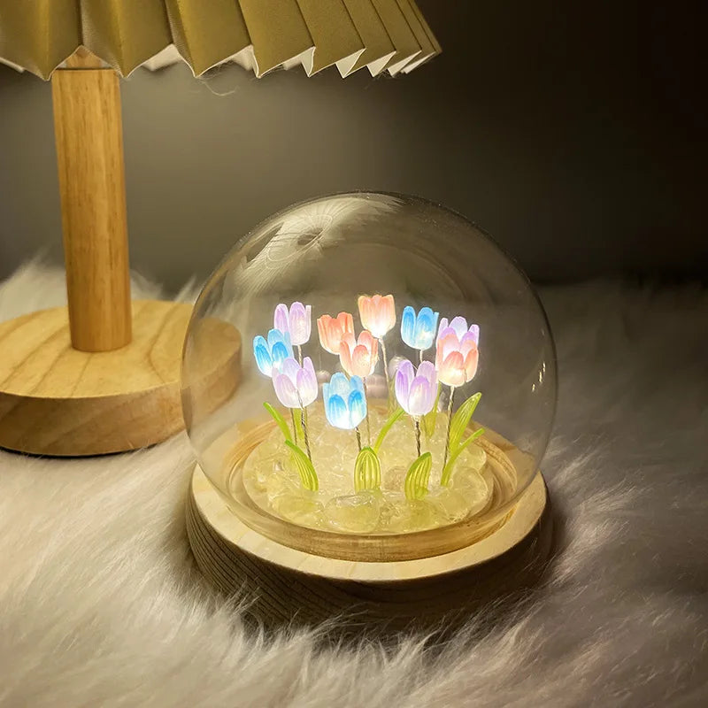 Handmade LED Tulip Flower Night Light – Elegant Bedroom Decor & Unique Gift