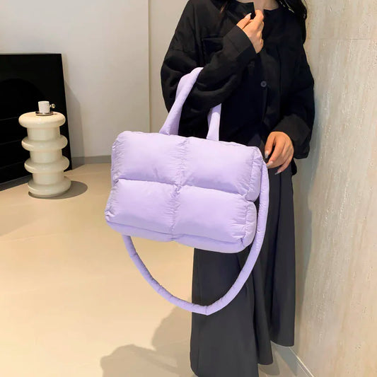 Puffer Tote Bag for Women Lightweight Down Cotton Padded Crossbody Bag Large Capacity Handbag Puffy Purse for Shopping Travel ﻿