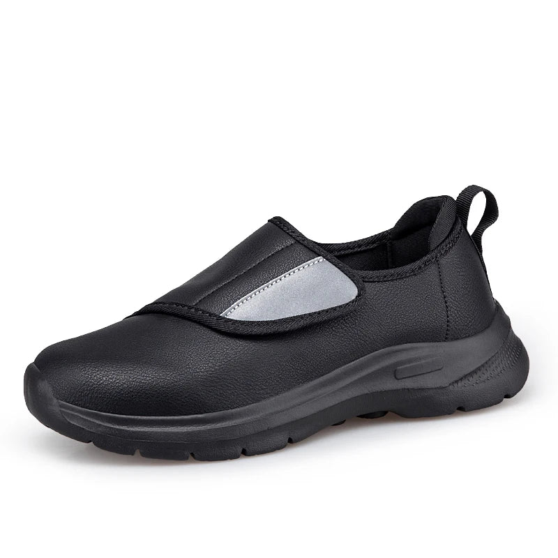 Men's Wide Fit Comfort Walking Shoes – Adjustable Hook & Loop Leather Sneakers for Swollen Feet, Breathable Orthopedic-Inspired Casual Shoes