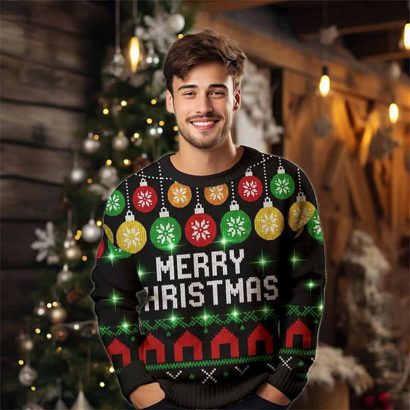 2026 Men’s Christmas Ugly Sweater – 3D Santa, Jesus & Alpaca Print | Funny Holiday Crewneck Sweatshirt (XS–6XL)