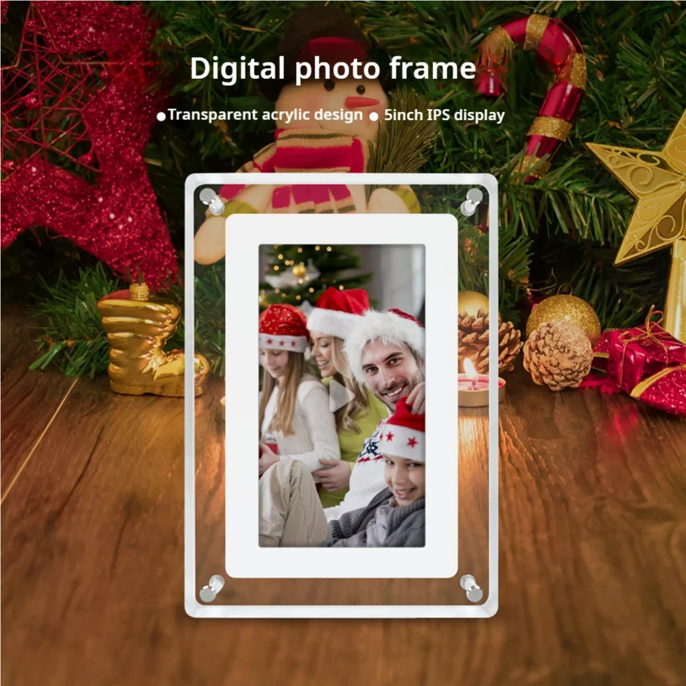 5-Inch Acrylic Digital Photo Frame: IPS Screen, 4GB Memory, Portable Battery-Powered