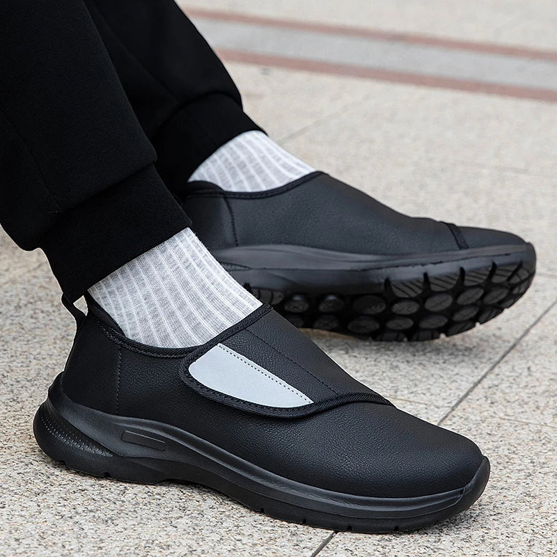 Men's Wide Fit Comfort Walking Shoes – Adjustable Hook & Loop Leather Sneakers for Swollen Feet, Breathable Orthopedic-Inspired Casual Shoes