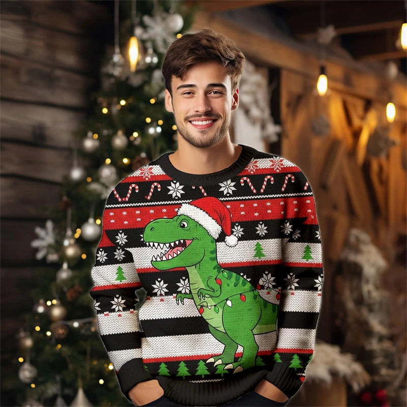 2026 Men’s Christmas Ugly Sweater – 3D Santa, Jesus & Alpaca Print | Funny Holiday Crewneck Sweatshirt (XS–6XL)