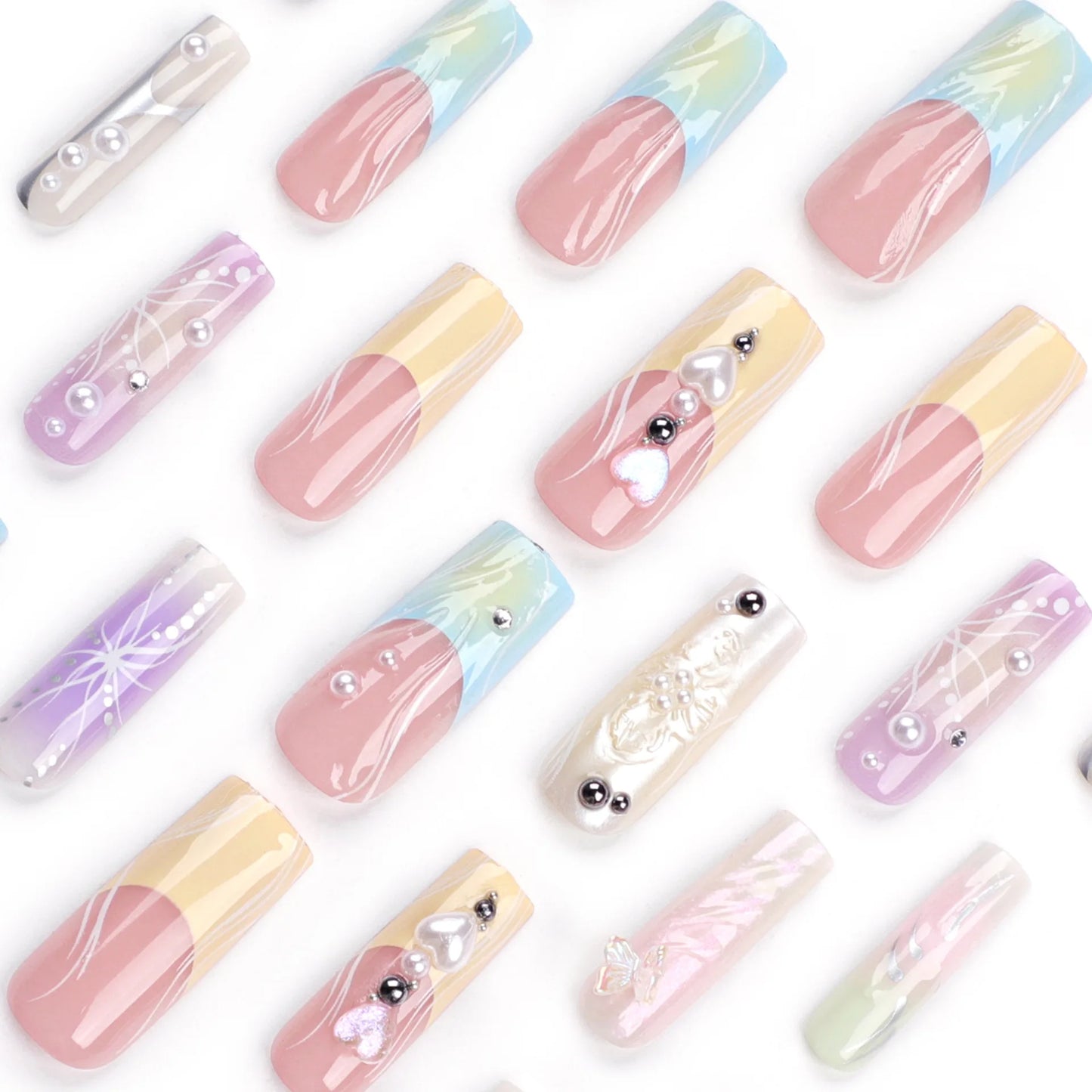 Transform your nails with our 24-piece set of French 3D Colourful False Nails! Featuring Gradient Y2K Butterfly Square Nail Art, these Artificial Nails come with adhesive for easy application