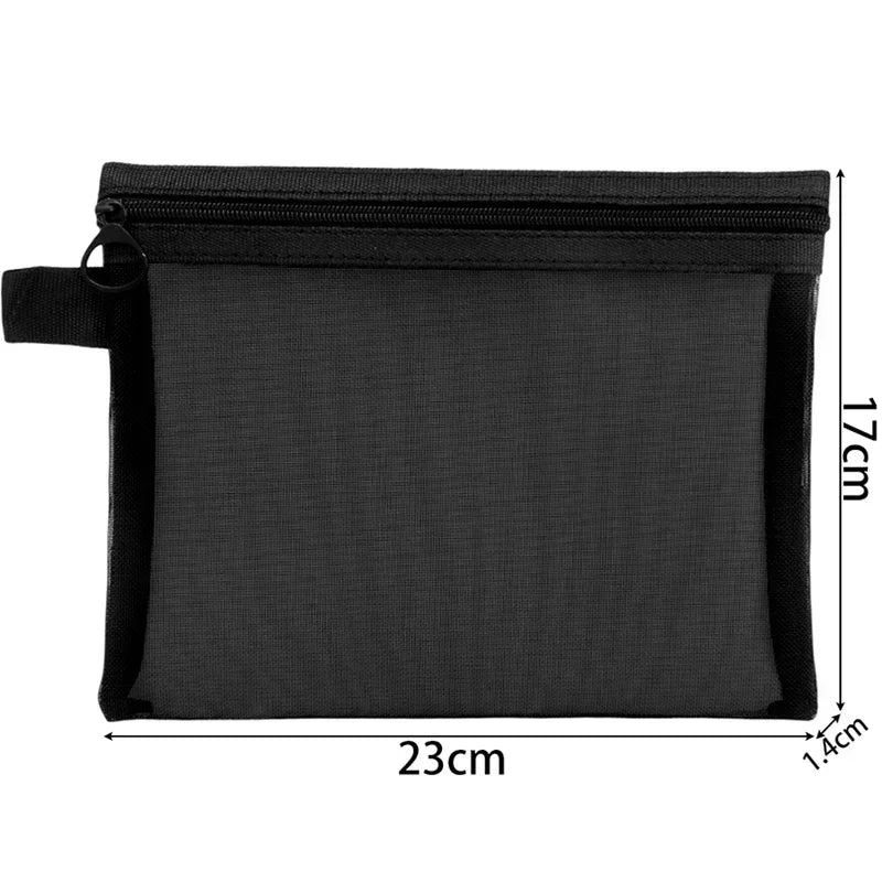 Portable Mesh Makeup Bag – Black Transparent Cosmetic & Toiletry Organizer (Available in 1 or 6 Pieces)