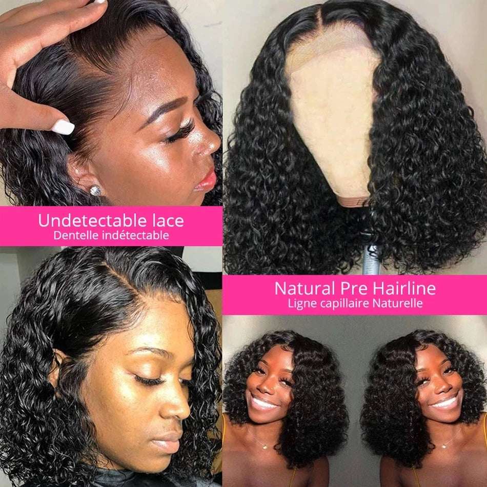 Brazilian Deep Curly Bob Hair Wigs - Natural Black Color