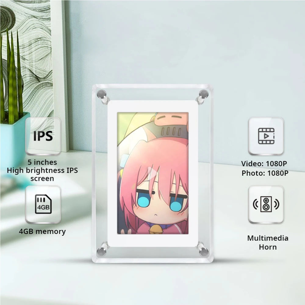 5-Inch Acrylic Digital Photo Frame: IPS Screen, 4GB Memory, Portable Battery-Powered