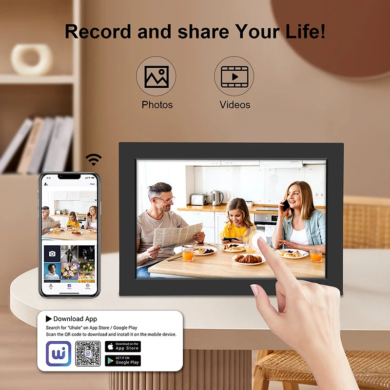 10.1-Inch WiFi Digital Photo Frame – 32GB Smart Frame with 1280x800 HD IPS Touch Screen, Video Playback, MP3, Calendar Function, and 350 Lumens Brightness – Perfect Gift