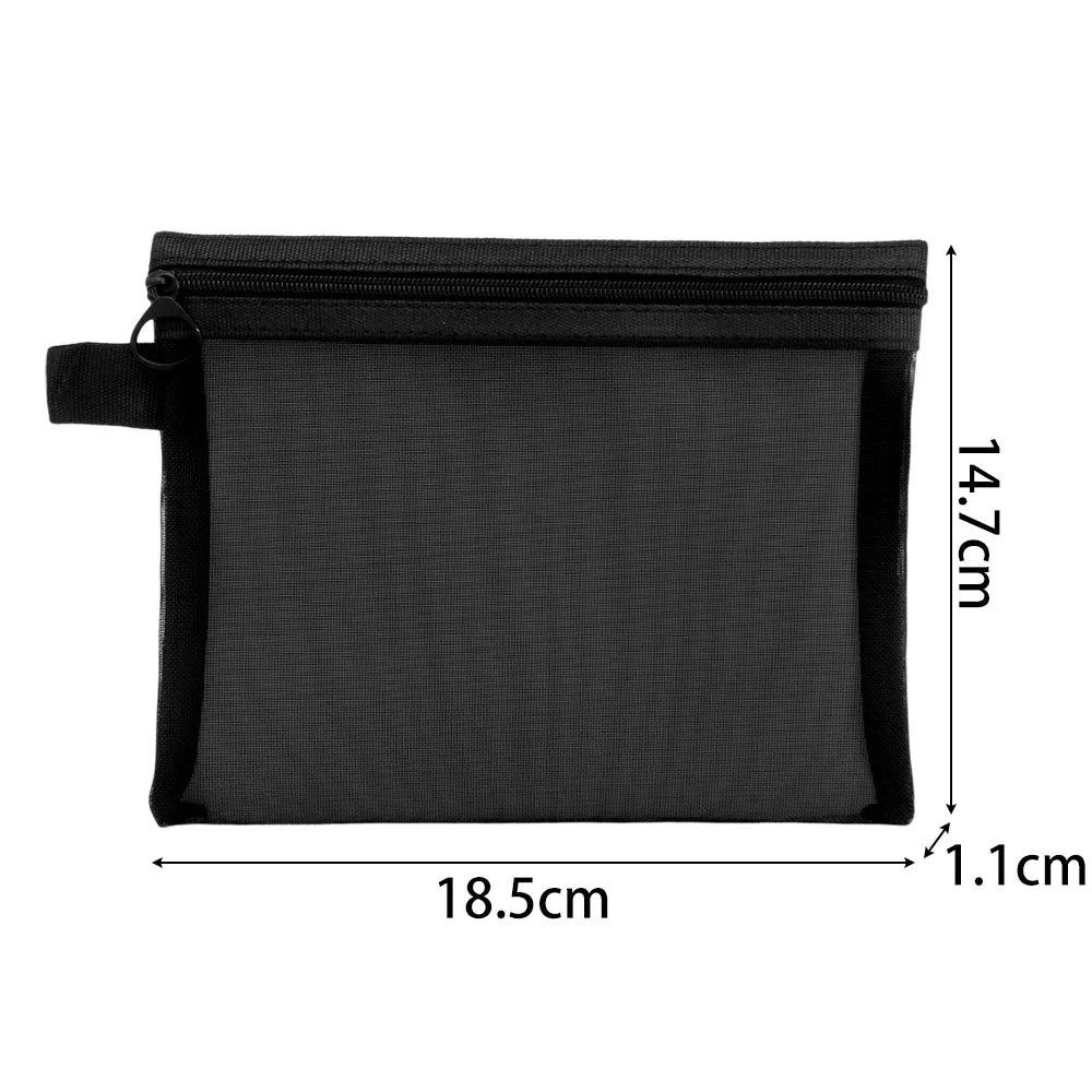 Portable Mesh Makeup Bag – Black Transparent Cosmetic & Toiletry Organizer (Available in 1 or 6 Pieces)