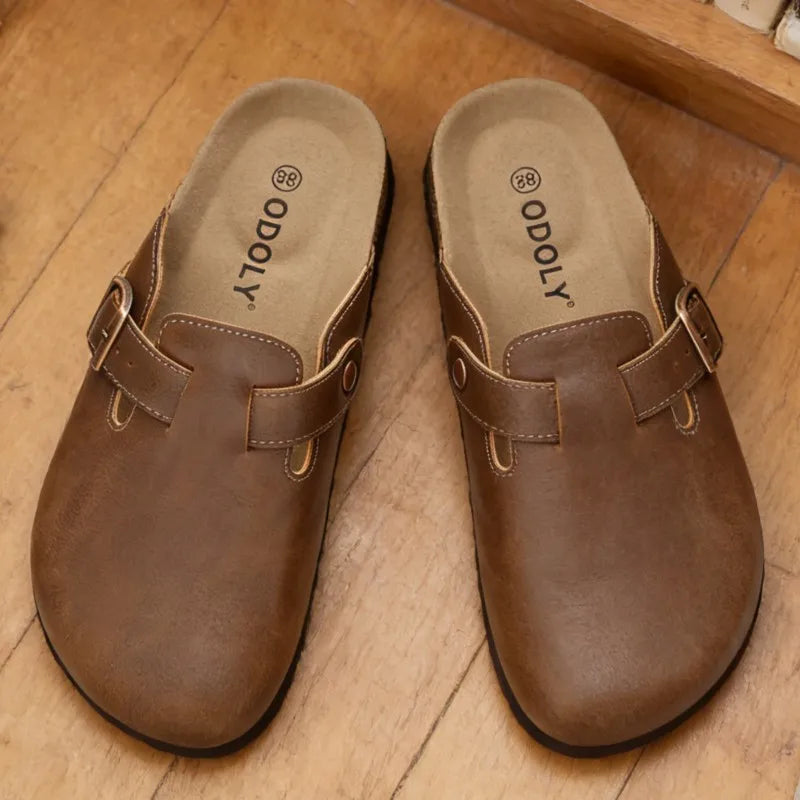 Kidmi New Men Sandals Vegan Leather Cork Insole Potato Shoes Unisex Adjustable Buckle Slip-On Clogs with Arch Support