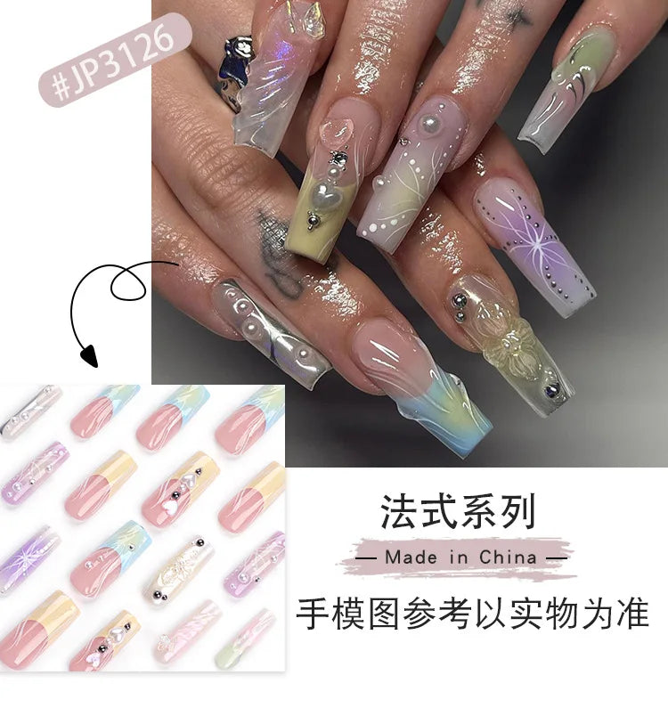 Transform your nails with our 24-piece set of French 3D Colourful False Nails! Featuring Gradient Y2K Butterfly Square Nail Art, these Artificial Nails come with adhesive for easy application