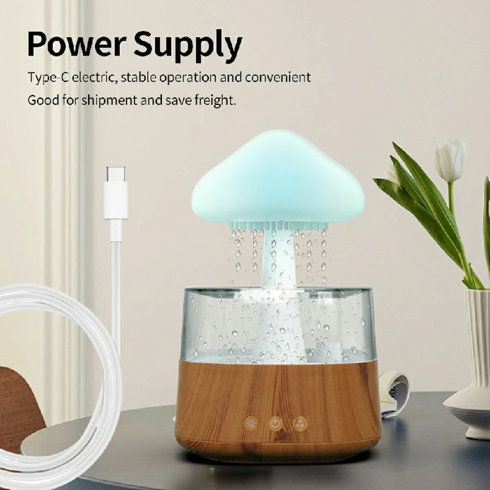 Colorful Mushroom Night Light Humidifier & Aroma Diffuser - Rain Cloud Design