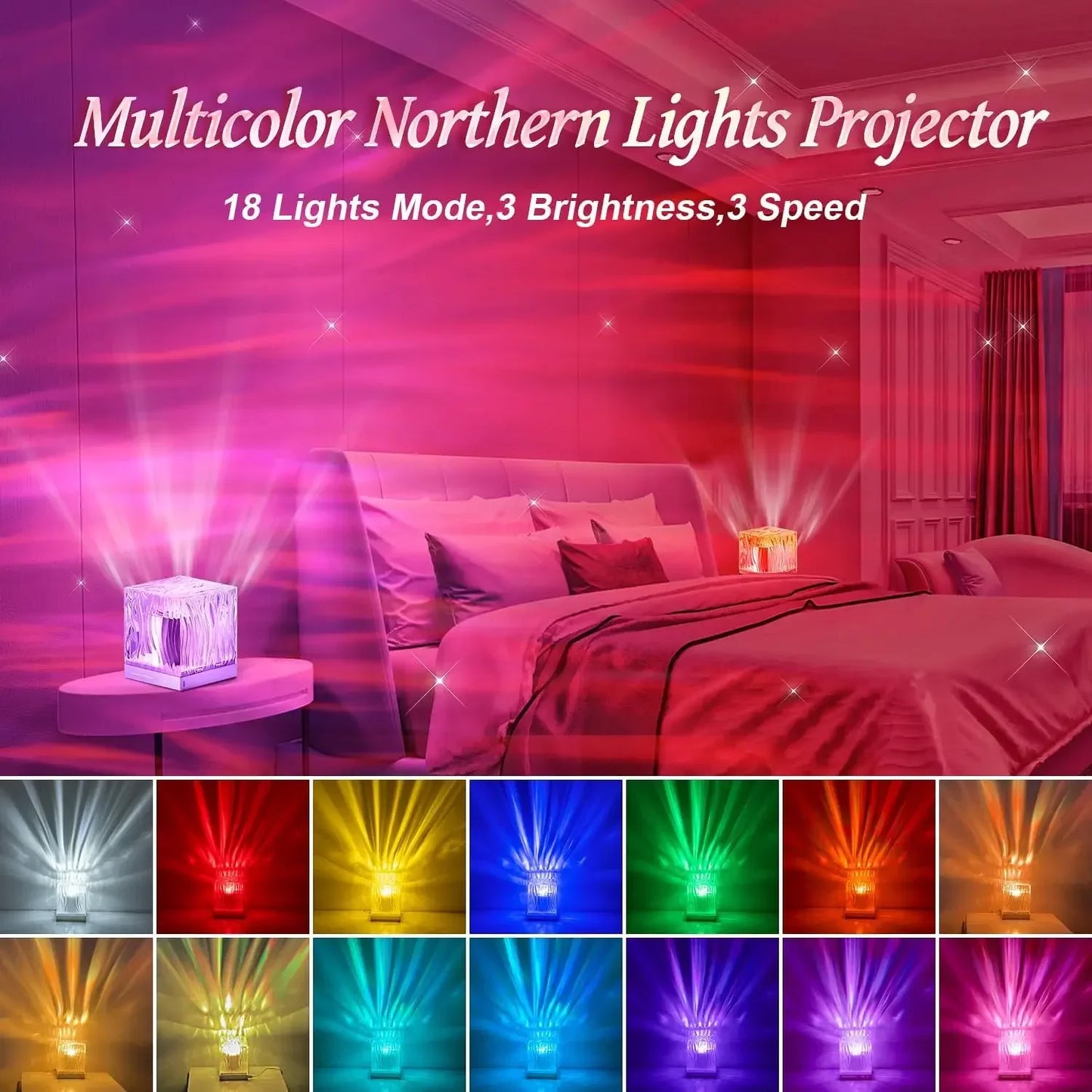 Aurora Borealis lamp Northern Lights USB Rechargeable Water Ripple Projector Night Light RGB Crystal Lamp Room Decor Mood Lights