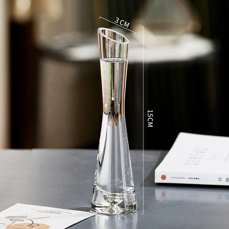 Modern European Transparent Glass Vase – Slanted Mouth Hydroponic Flower Vase for Home Decor, Table Centerpiece, Office & Living Room Decoration