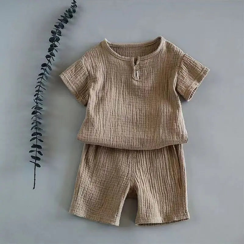 Summer Linen Cotton Clothing Set for Babies and Kids – Unisex, Casual