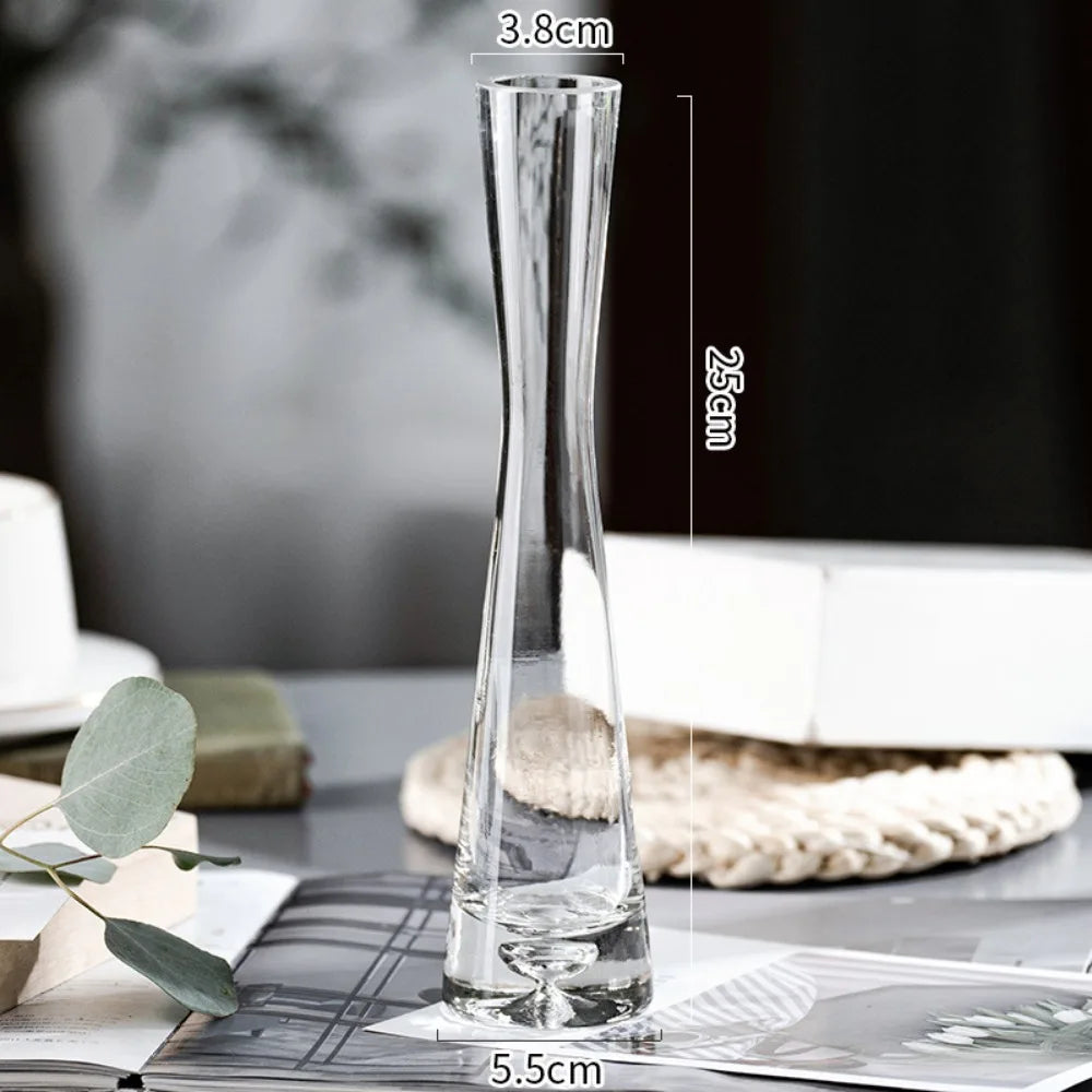 Modern European Transparent Glass Vase – Slanted Mouth Hydroponic Flower Vase for Home Decor, Table Centerpiece, Office & Living Room Decoration