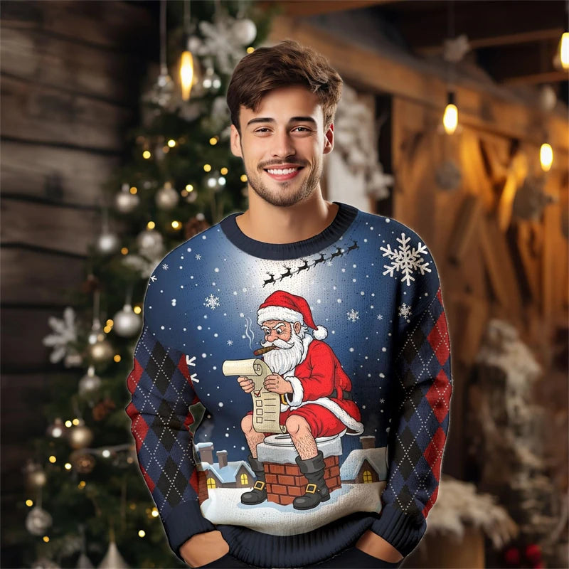 2026 Men’s Christmas Ugly Sweater – 3D Santa, Jesus & Alpaca Print | Funny Holiday Crewneck Sweatshirt (XS–6XL)