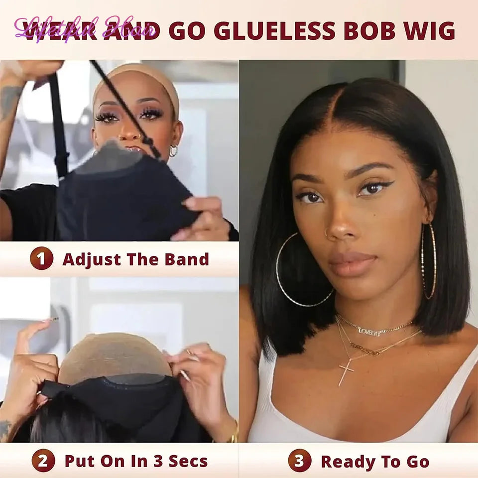 Glueless Bob Hair Wig Human Hair Ready To Wear and Go Straight Transparent