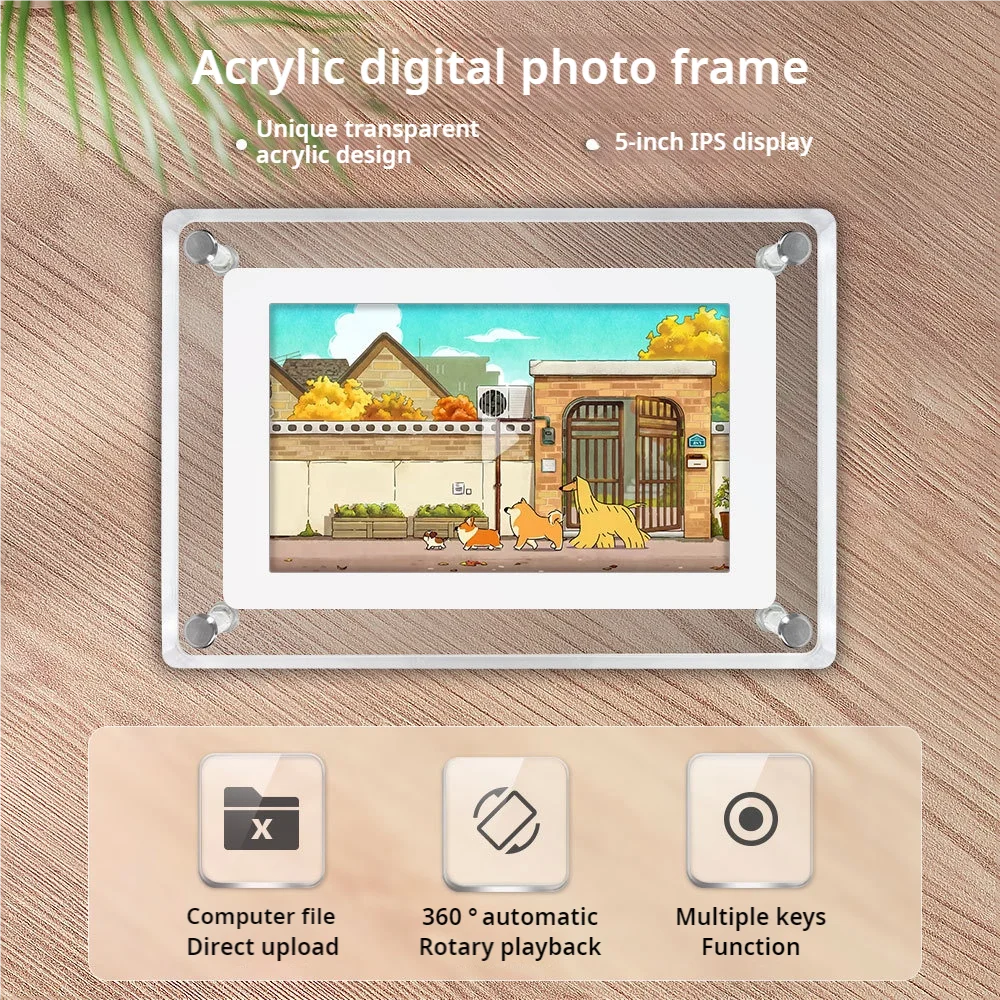 5-Inch Acrylic Digital Photo Frame: IPS Screen, 4GB Memory, Portable Battery-Powered