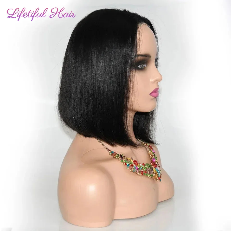 Glueless Bob Hair Wig Human Hair Ready To Wear and Go Straight Transparent