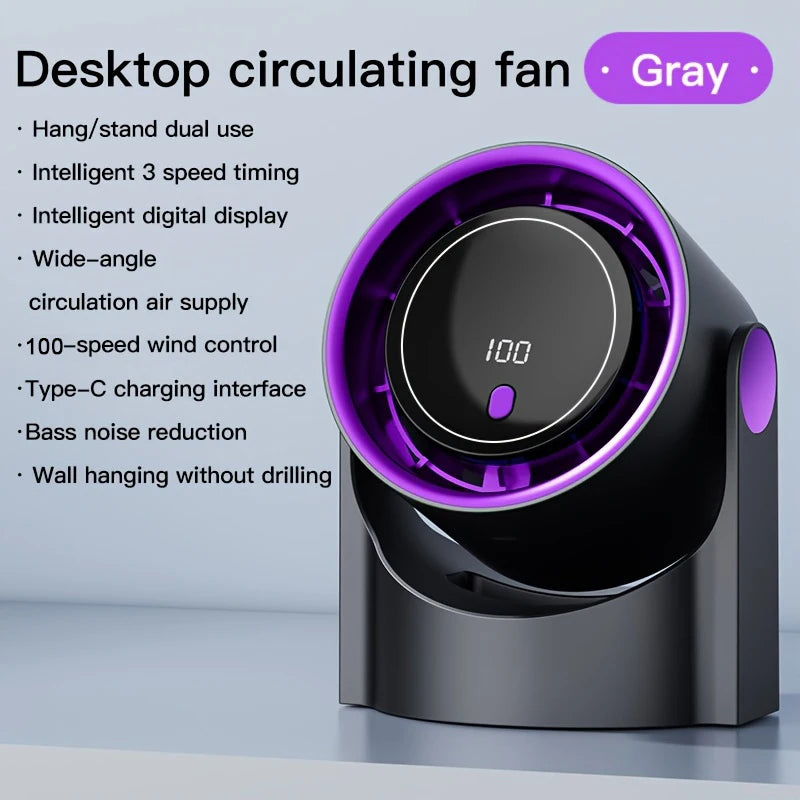 Portable Rechargeable Desktop Fan – 1200mAh USB Cooling Fan with 100 Speeds, Adjustable Angle, Timer & Quiet Operation for Home, Office & Travel