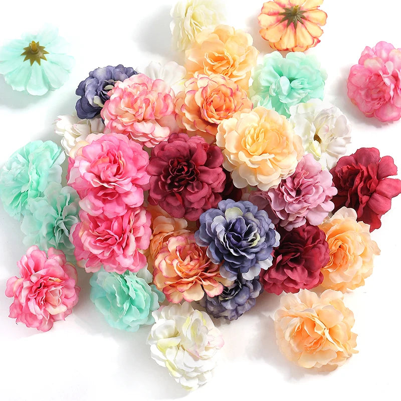 10PCs Rose Artificial Flowers 4.5cm Fake Flower Head for Christmas Marriage Wedding Decoration Home Decor DIY Garland Accessory