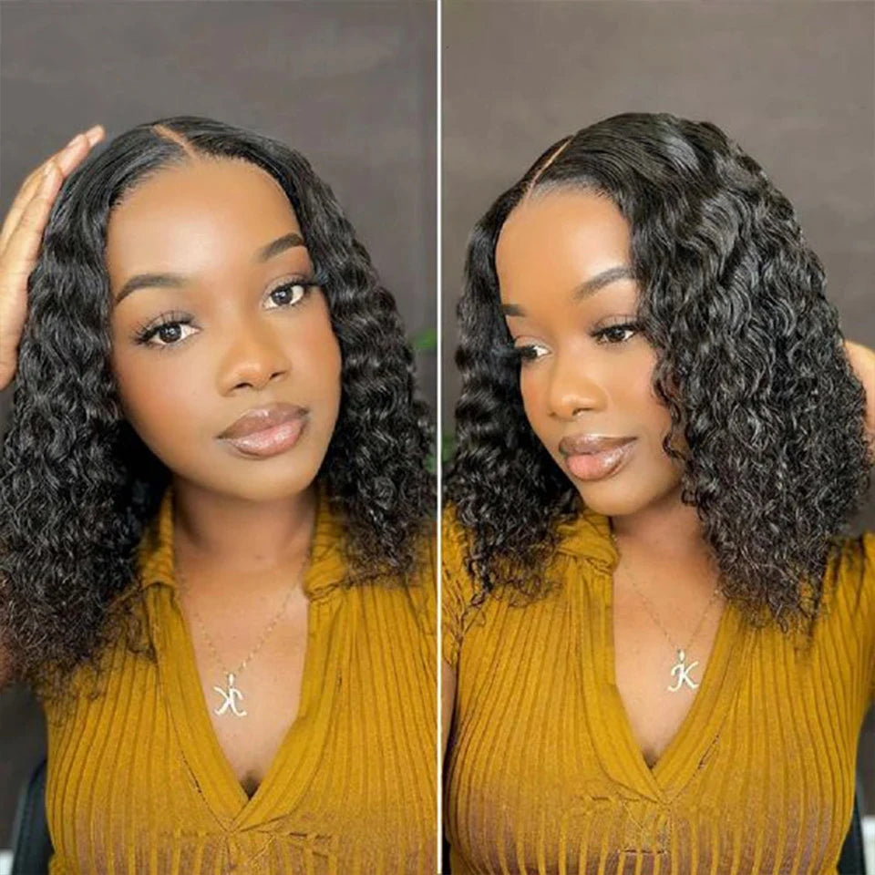 Brazilian Deep Curly Bob Hair Wigs - Natural Black Color