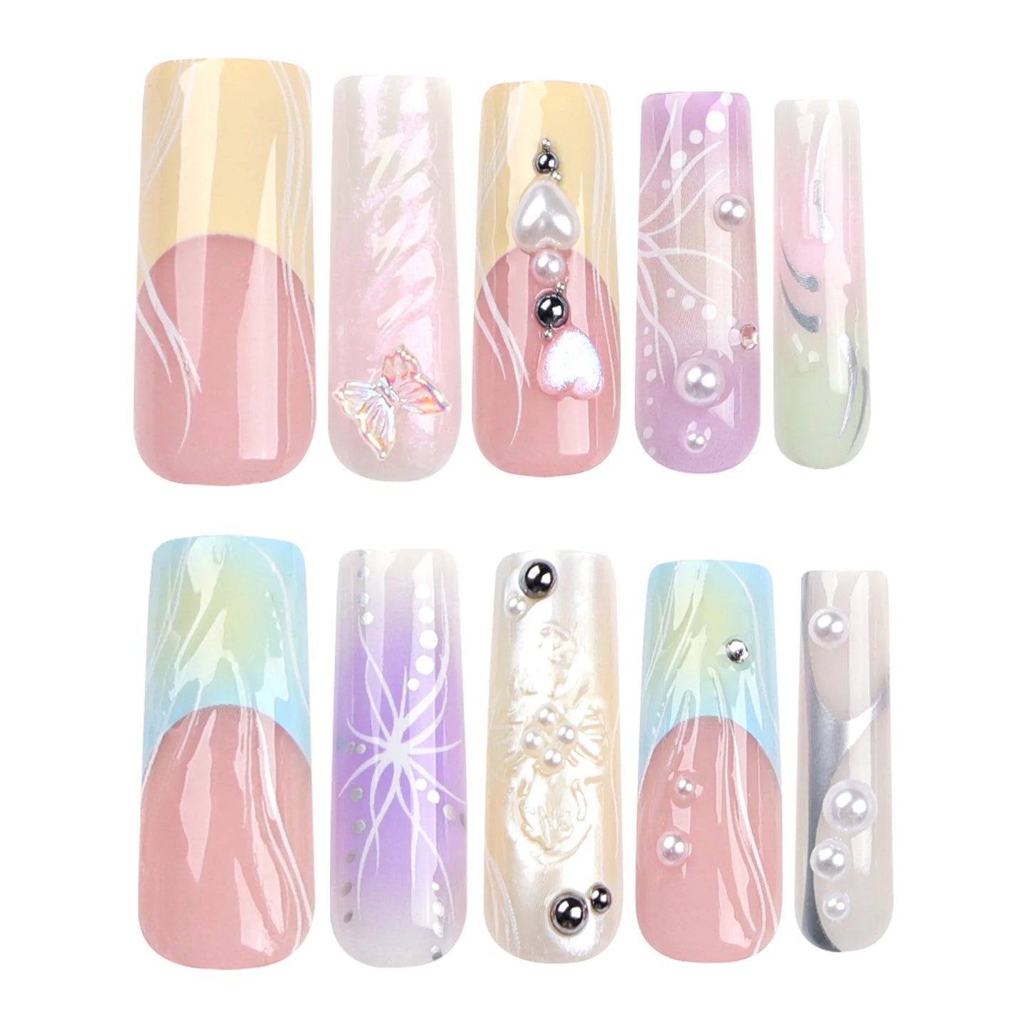 Transform your nails with our 24-piece set of French 3D Colourful False Nails! Featuring Gradient Y2K Butterfly Square Nail Art, these Artificial Nails come with adhesive for easy application