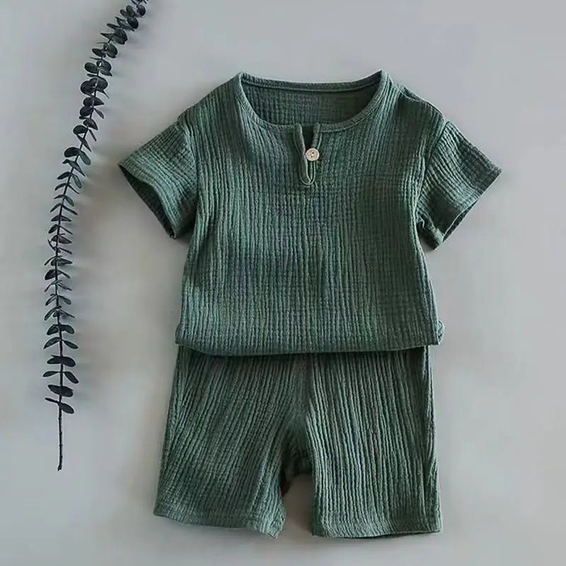 Summer Linen Cotton Clothing Set for Babies and Kids – Unisex, Casual