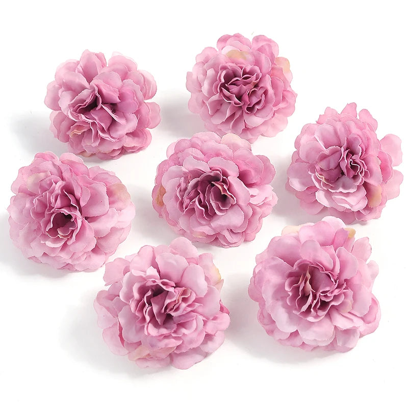 10PCs Rose Artificial Flowers 4.5cm Fake Flower Head for Christmas Marriage Wedding Decoration Home Decor DIY Garland Accessory