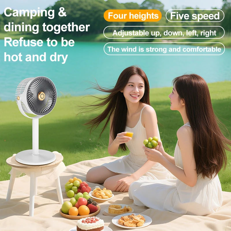 Wireless Rechargeable Adjustable Height Fan – Portable USB Outdoor Camping Fan with Strong Airflow for Travel, Dorm & Home Use