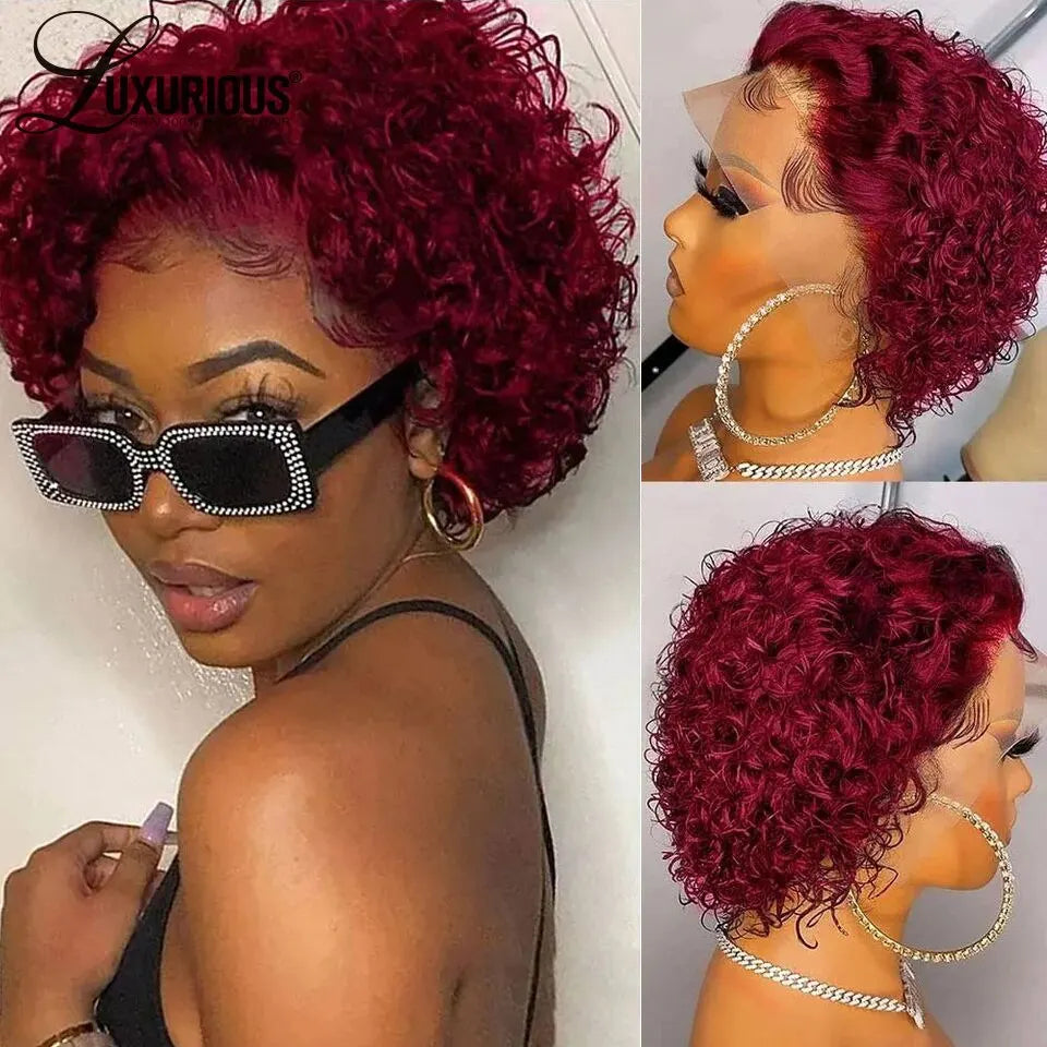 Short Curly Lace Front Human Hair Wigs For Women - Brazilian Water Wave