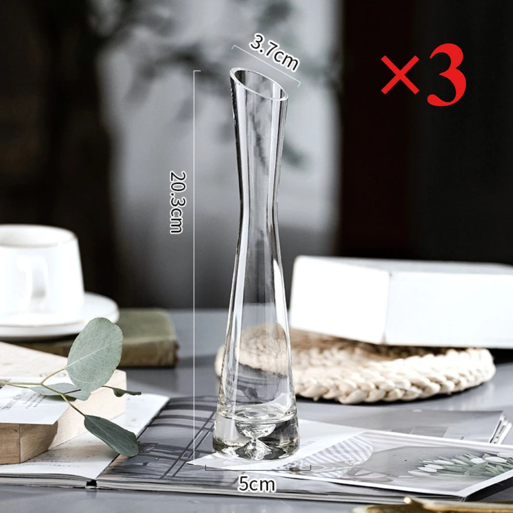 Modern European Transparent Glass Vase – Slanted Mouth Hydroponic Flower Vase for Home Decor, Table Centerpiece, Office & Living Room Decoration
