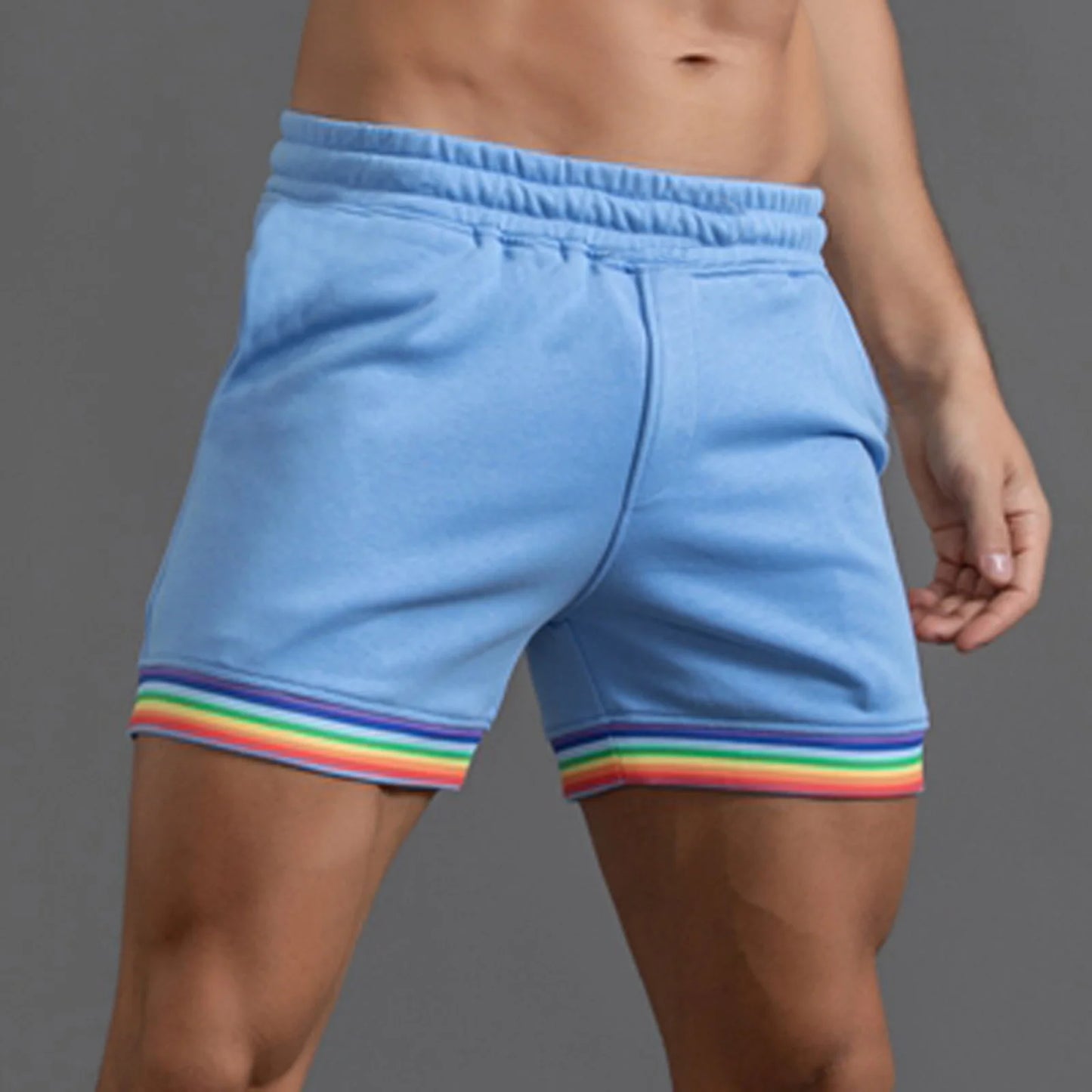 2024 Men's Vibrant Rainbow Patchwork Gym Shorts: Stylish Streetwear for Leisure, Running, and Fitness in Solid Colors, Sizes S-4XL