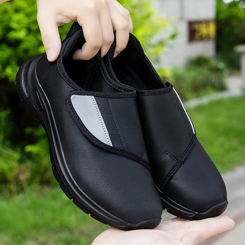 Men's Wide Fit Comfort Walking Shoes – Adjustable Hook & Loop Leather Sneakers for Swollen Feet, Breathable Orthopedic-Inspired Casual Shoes