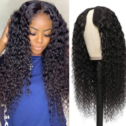 U Part Human Hair Wigs Jerry Curly Brazilian Hair Wigs Natural Black