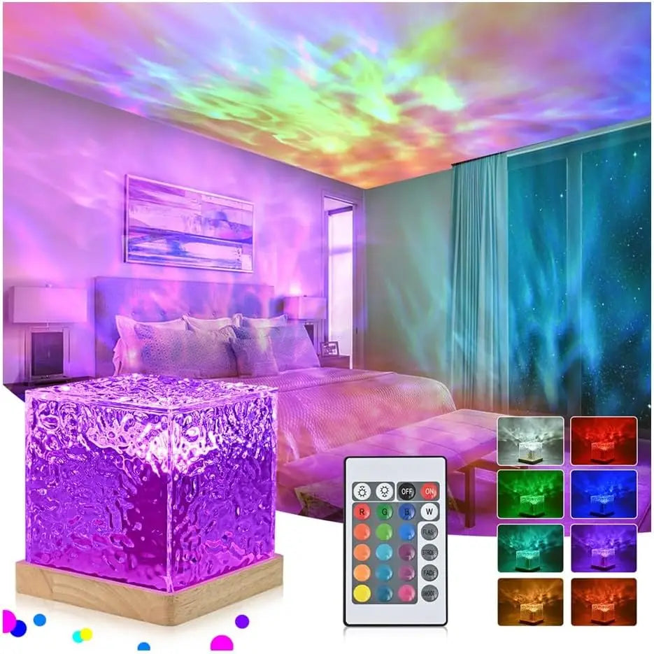 RGB Sunset Water Ripple Projector Crystal Lamp – USB Night Light for Home & Bedroom Decor