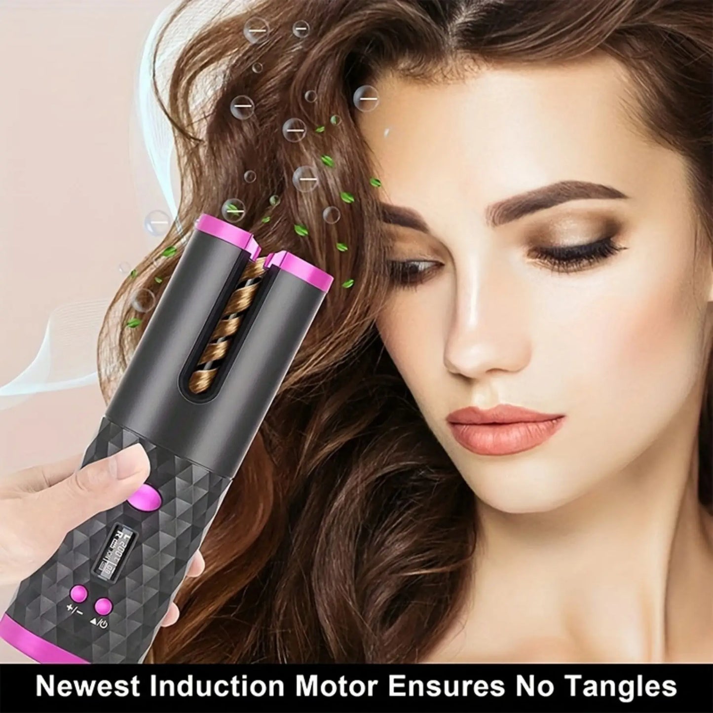 Cordless Automatic Hair Curler with LCD Display – 6 Temperature Modes, Rotating Ceramic Barrel for Effortless Waves & Curls