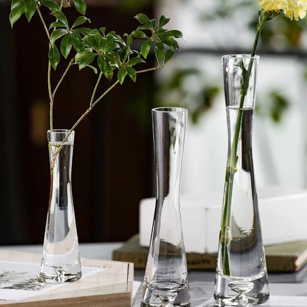 Modern European Transparent Glass Vase – Slanted Mouth Hydroponic Flower Vase for Home Decor, Table Centerpiece, Office & Living Room Decoration
