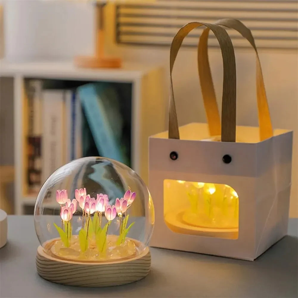 Handmade LED Tulip Flower Night Light – Elegant Bedroom Decor & Unique Gift