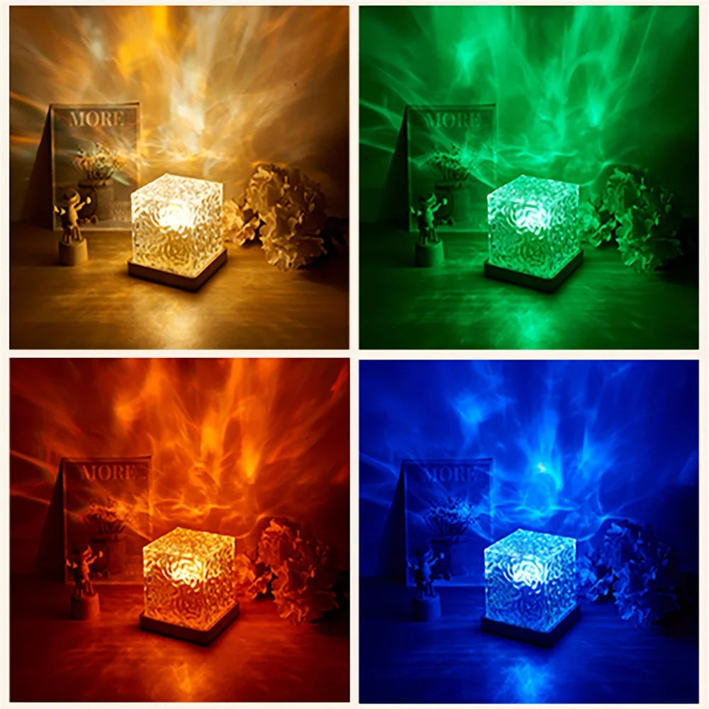 Dynamic Water Ripple Night Light: 16-Color Projector Lamp for Bedroom, USB Powered with Remote, Cool LED Wall Light for Gaming Room Decor
