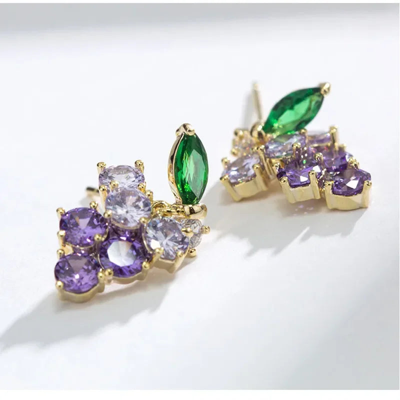 Elegant Purple Zircon Grape Drop Earrings for Women – Stylish Daily Accessory & Perfect Gift