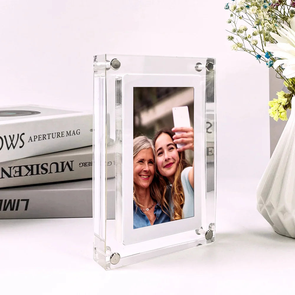 Stylish 5/7 Inch Acrylic Digital Photo Frame with IPS Display, 2GB Memory, and Built-in Battery