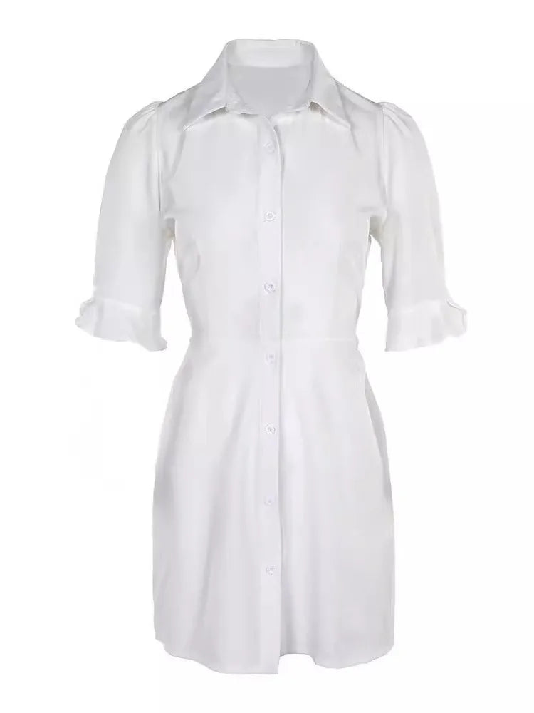 Chic Summer White Shirt Dress: Lantern Sleeves, High Waist, Casual Elegance