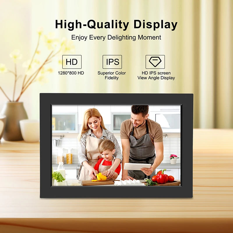 10.1-Inch WiFi Digital Photo Frame – 32GB Smart Frame with 1280x800 HD IPS Touch Screen, Video Playback, MP3, Calendar Function, and 350 Lumens Brightness – Perfect Gift