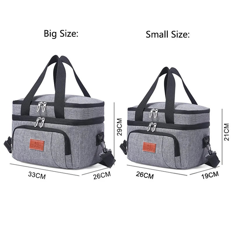 Insulated Double-Layer Lunch Tote Bag – Large Cooler with Shoulder Strap for Work, Travel & Picnic (Unisex)