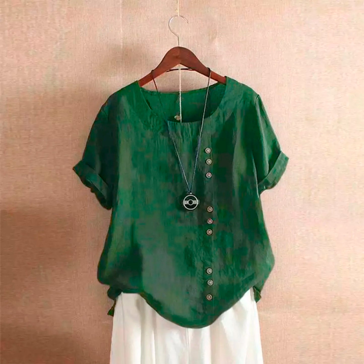 Summer Casual Linen Cotton Blouse Women / Elegant Button Short Sleeve Shirt